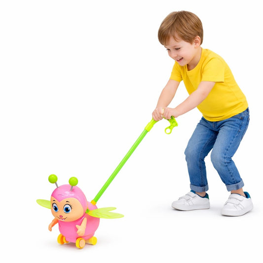 Jucărie de impins tip insectă din plastic, cu mânere, pentru copii, 18 cm, roz