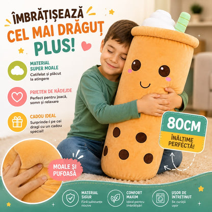Jucărie de Pluș Bubble Tea Maro, 80 cm, Pernă Plus Gigantă, Moale și Pufoasă, Cadou pentru Copii