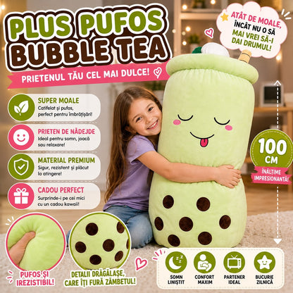 Jucărie de Pluș Bubble Tea Verde, 100 cm, Pernă Plus Gigantă, Moale și Pufoasă
