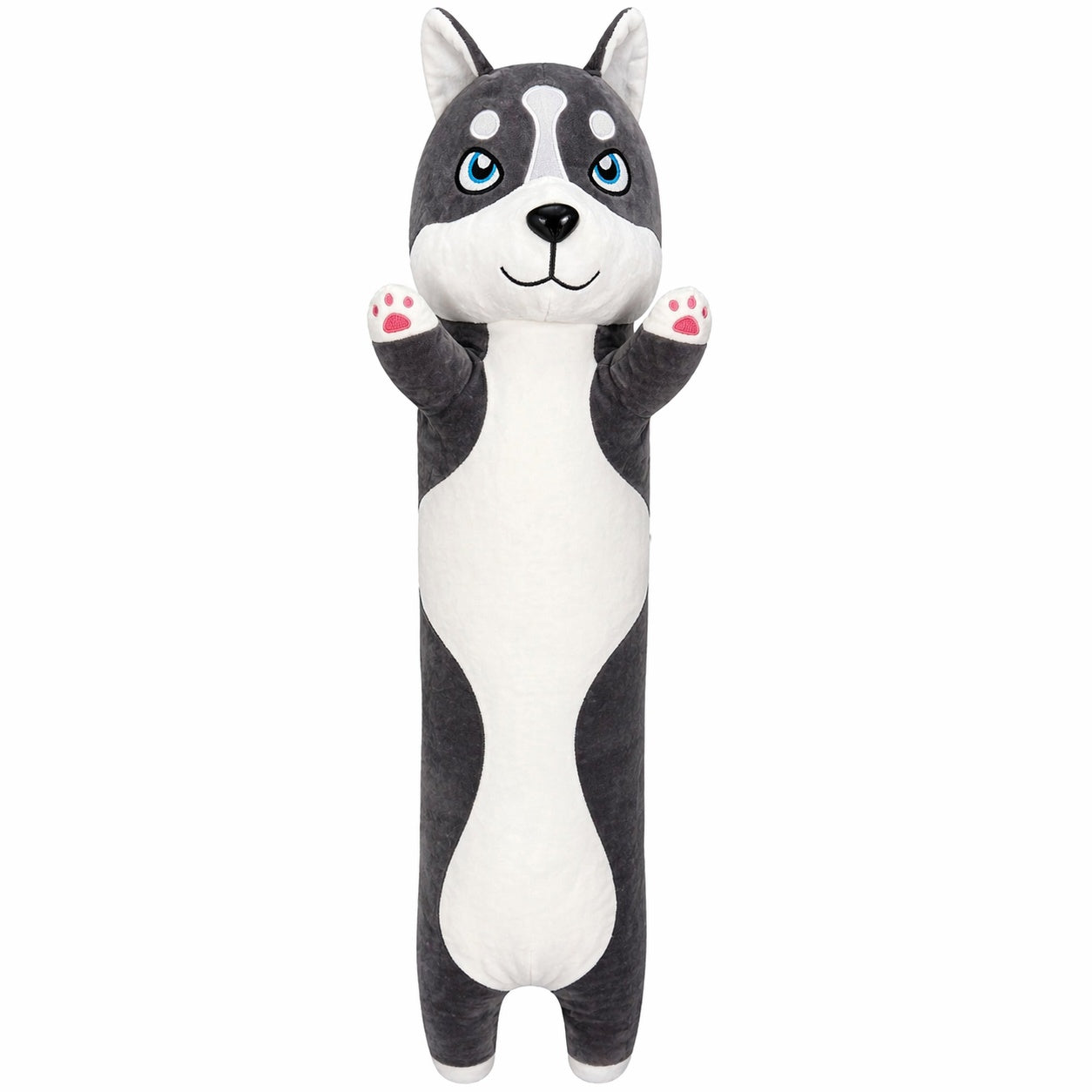 Jucărie de pluș cățel Husky 110 cm – pernă lungă, pluș moale