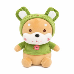 Jucărie de pluș cățeluș 45 cm – pluș moale, design adorabil cu hăinuță verde