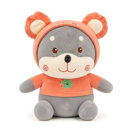 Jucarie de plus catelus 45 cm – plus moale, design adorabil cu hainuță roz