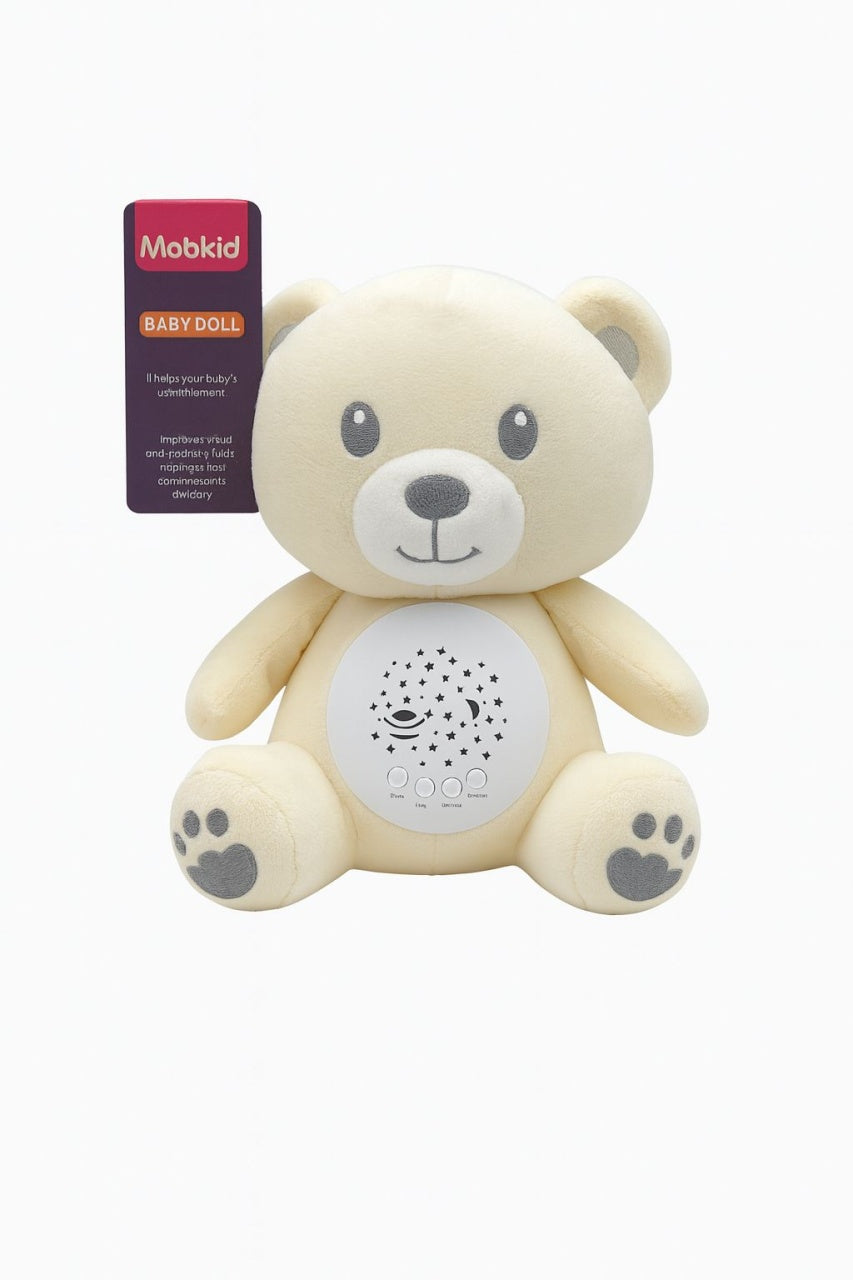 Jucarie de Plus cu Proiectie Luminoasa si Sunete Blande , Ursulet Baby Doll, 26x20x14cm