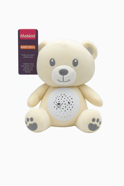 Jucarie de Plus cu Proiectie Luminoasa si Sunete Blande , Ursulet Baby Doll, 26x20x14cm