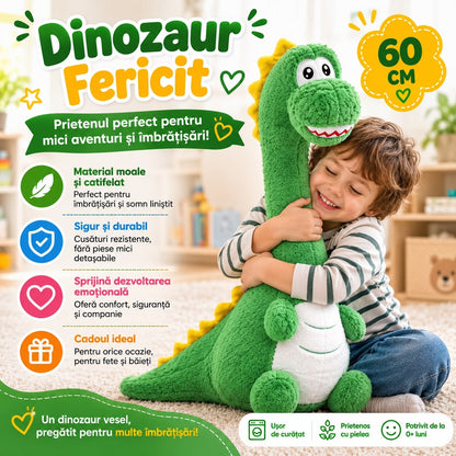 Jucărie de Plus Dinozaur 60 cm, Moale și Pufos, Pernă de Îmbrățișat, Cadou pentru Copii, Verde