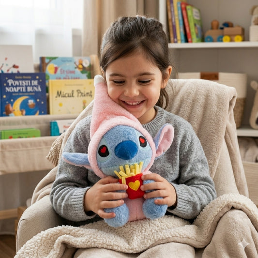 Jucărie de pluș Experiment 626 roz, cu cartofi prăjiți, 22 cm – pluș kawaii, moale, pentru copii