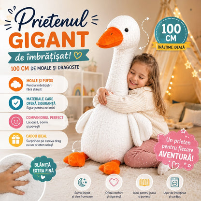 Jucărie de Plus Gâscă Gigant 100 cm, Moale și Pufoasă, Perna de Îmbrățișat, Cadou pentru Copii și Adulți
