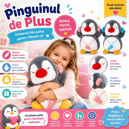 Jucărie de Plus Pinguin 50cm pentru Copii – Pluș Moale și Pufos, Culoare Aleatorie