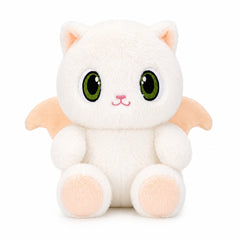 Jucărie de pluș pisică albă cu aripi de liliac, 20 cm – pluș moale, kawaii, cadou copii