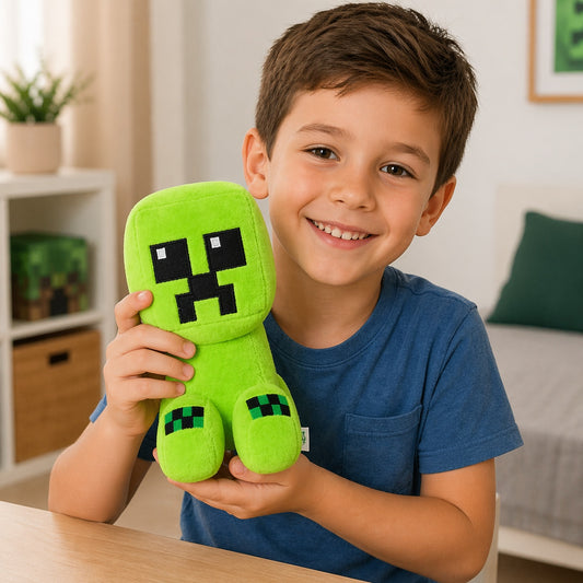 Jucărie de pluș pixelată verde 22 cm – personaj cubic stil joc video, moale și simpatic