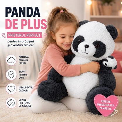 Jucărie de Plus Urs Panda 60 cm, Moale și Pufoasă, cu Pui Panda, Cadou pentru Copii și Bebeluși