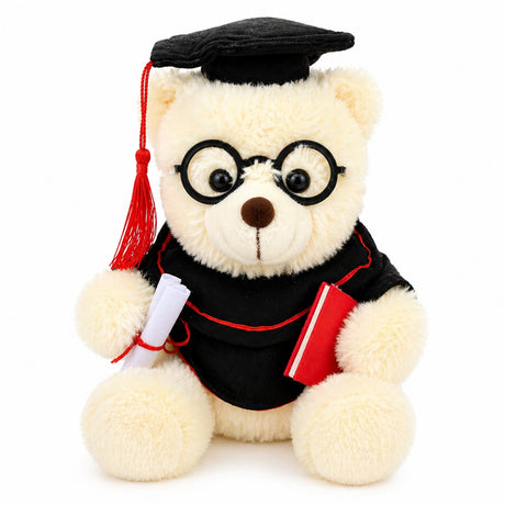 Jucărie de pluș ursuleț alb, absolvent, 25 cm – urs de pluș cu robă