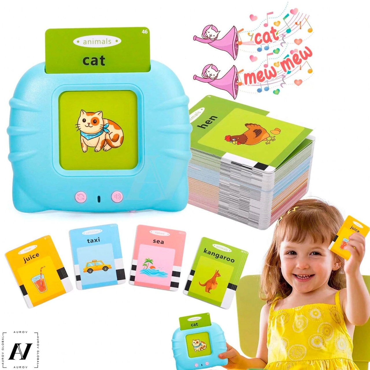 Jucarie educativa interactiva copii invatare engleza cu carduri audio model albastru