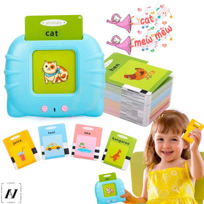 Jucarie educativa interactiva copii invatare engleza cu carduri audio model albastru