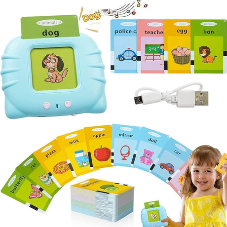 Jucarie educativa interactiva copii invatare engleza cu carduri audio model albastru