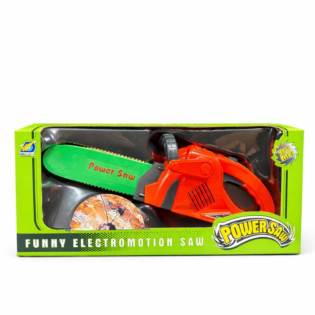 Jucărie fierăstrău cu lanț din plastic cu sunete și lumină Power Saw, roșu-verde