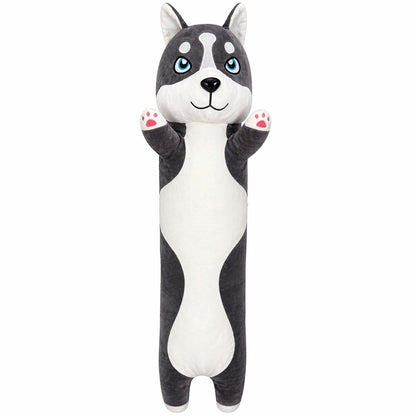 Jucarie Husky de pluș 90 cm – pernă lungă, pufoasă, pentru îmbrățișat