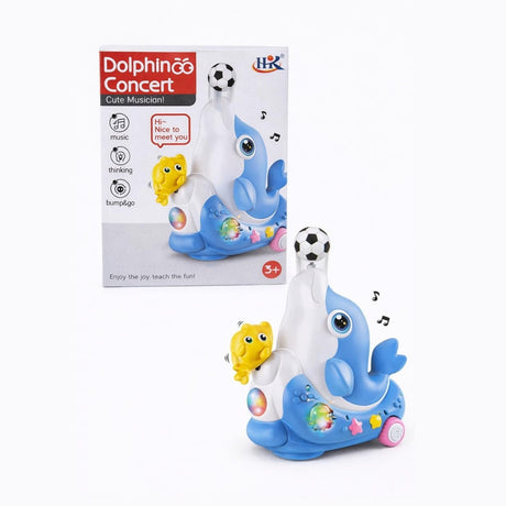 Jucarie interactiva delfin cu lumini si sunete, din plastic, pentru copii