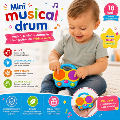 Jucărie Interactivă Mini Tobă Muzicală pentru Bebeluși 18+ Luni – Lumini, Sunete și Ritm