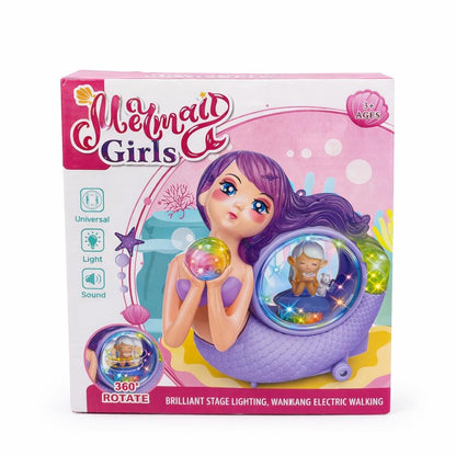 Jucarie interactiva sirena roz cu lumini si sunete, minge cristal rotativa 360°, 20 cm