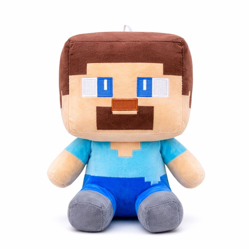 Jucarie plus personaj pixelat albastru cu maro 25 cm, plus moale cu design inspirat din jocuri
