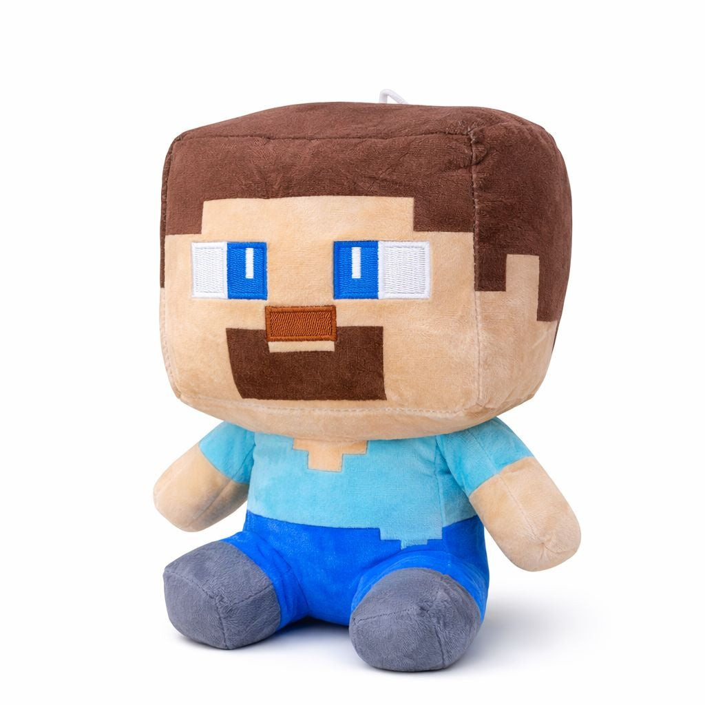 Jucarie plus personaj pixelat albastru cu maro 25 cm, plus moale cu design inspirat din jocuri
