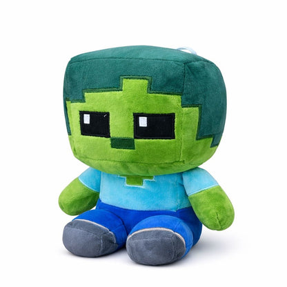 Jucarie plus personaj pixelat verde cu albastru 20 cm, plus moale cu design inspirat din jocuri