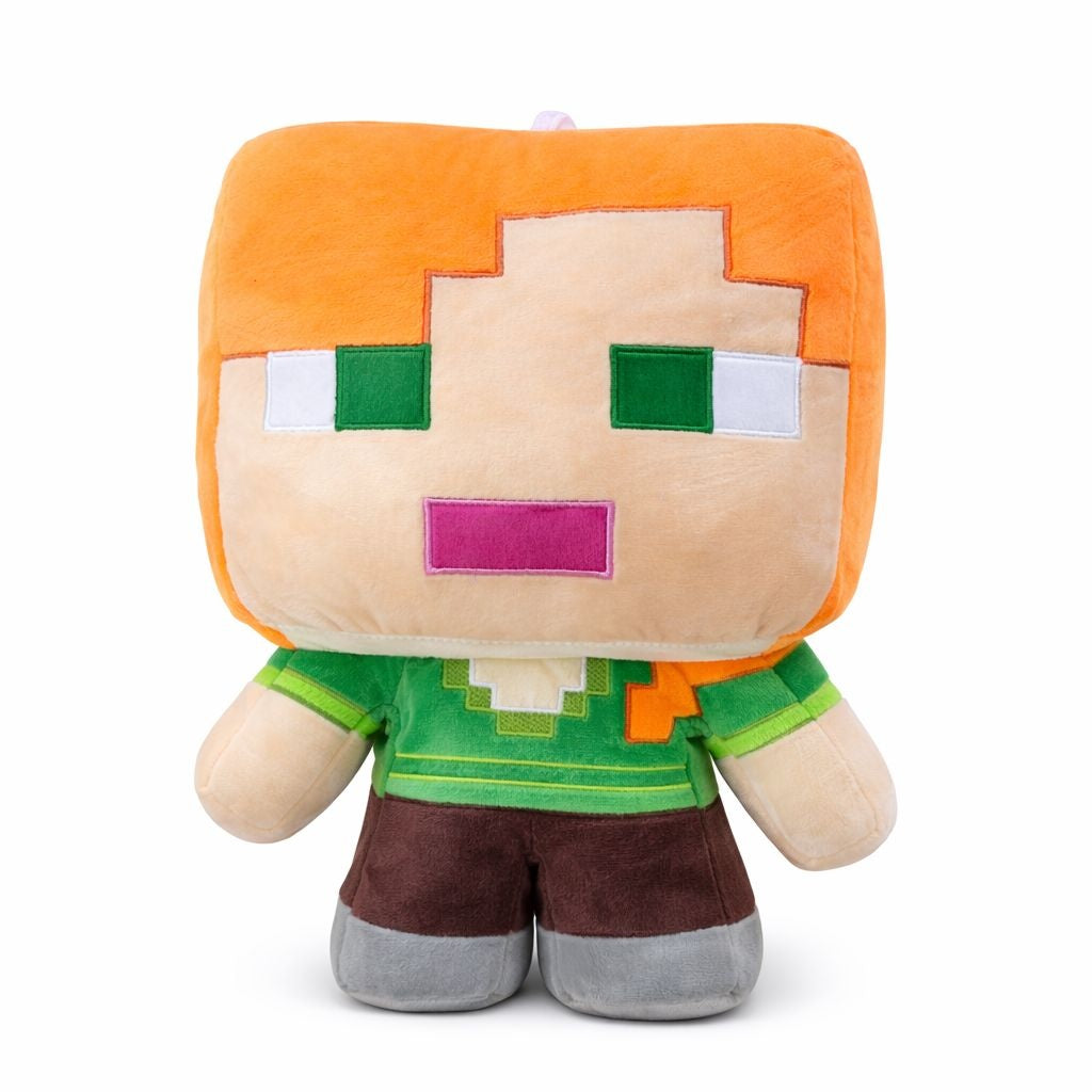 Jucarie plus personaj pixelat verde si portocaliu 37 cm, plus moale cu design inspirat din jocuri