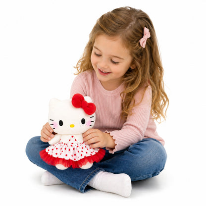Jucărie pluș pisică, rochie roșie cu buline, 20 cm, moale și decorativă