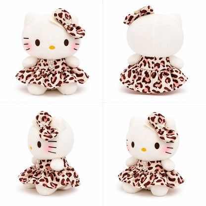 Jucărie pluș pisică , rochiță animal print, 20 cm, moale și decorativă