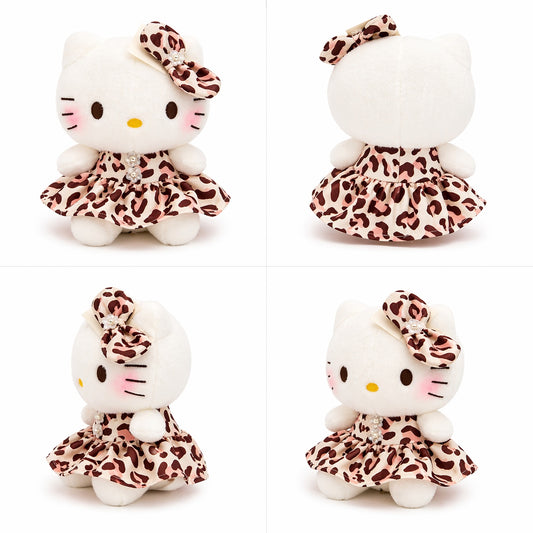 Jucărie pluș pisică , rochiță animal print, 20 cm, moale și decorativă