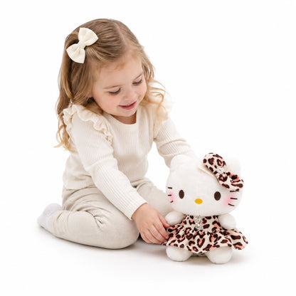 Jucărie pluș pisică , rochiță animal print, 20 cm, moale și decorativă
