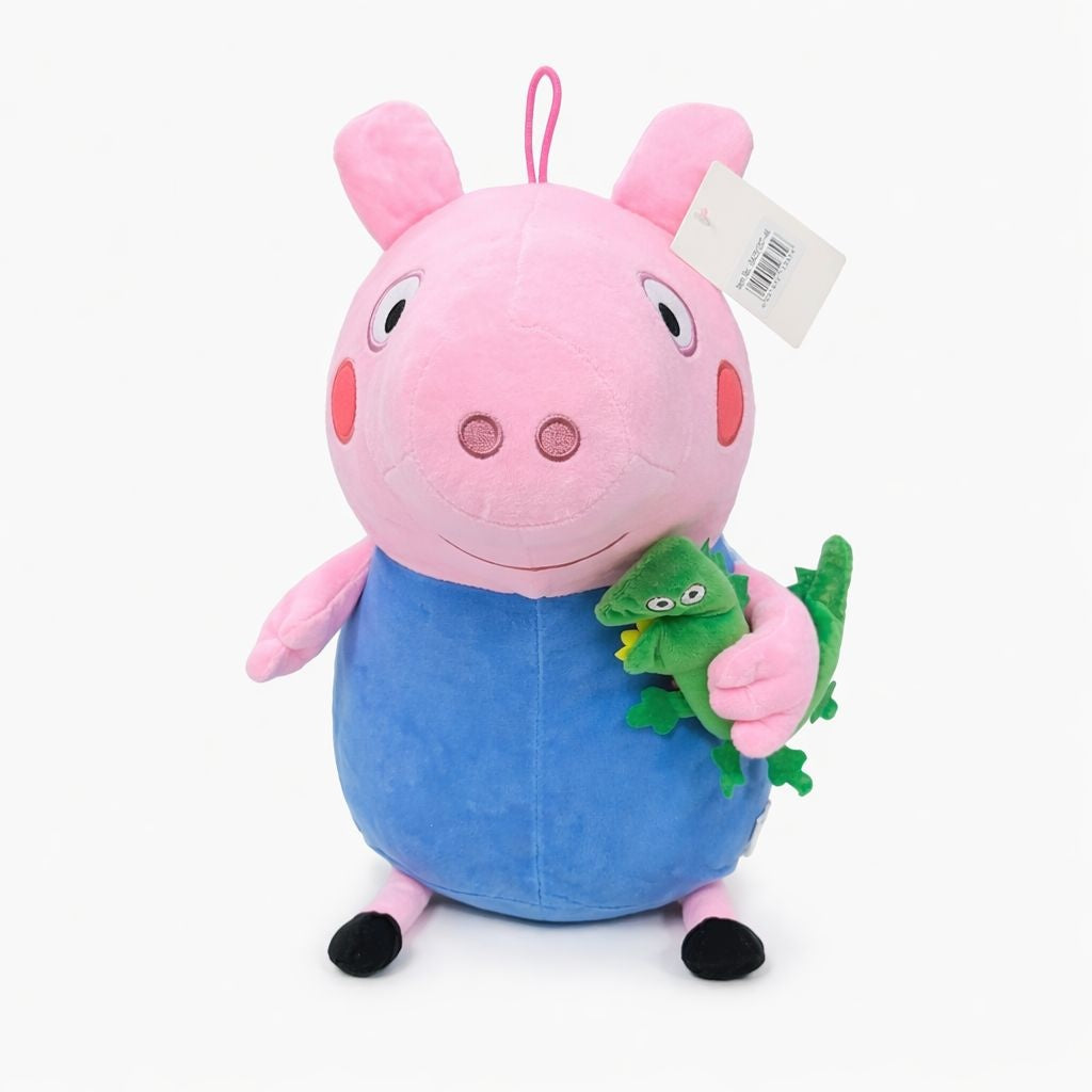 Jucarie plus purcelus roz cu tinuta albastra si dinozaur verde, plus moale 40 cm