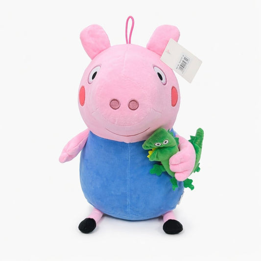 Jucarie plus purcelus roz cu tinuta albastra si dinozaur verde, plus moale 40 cm