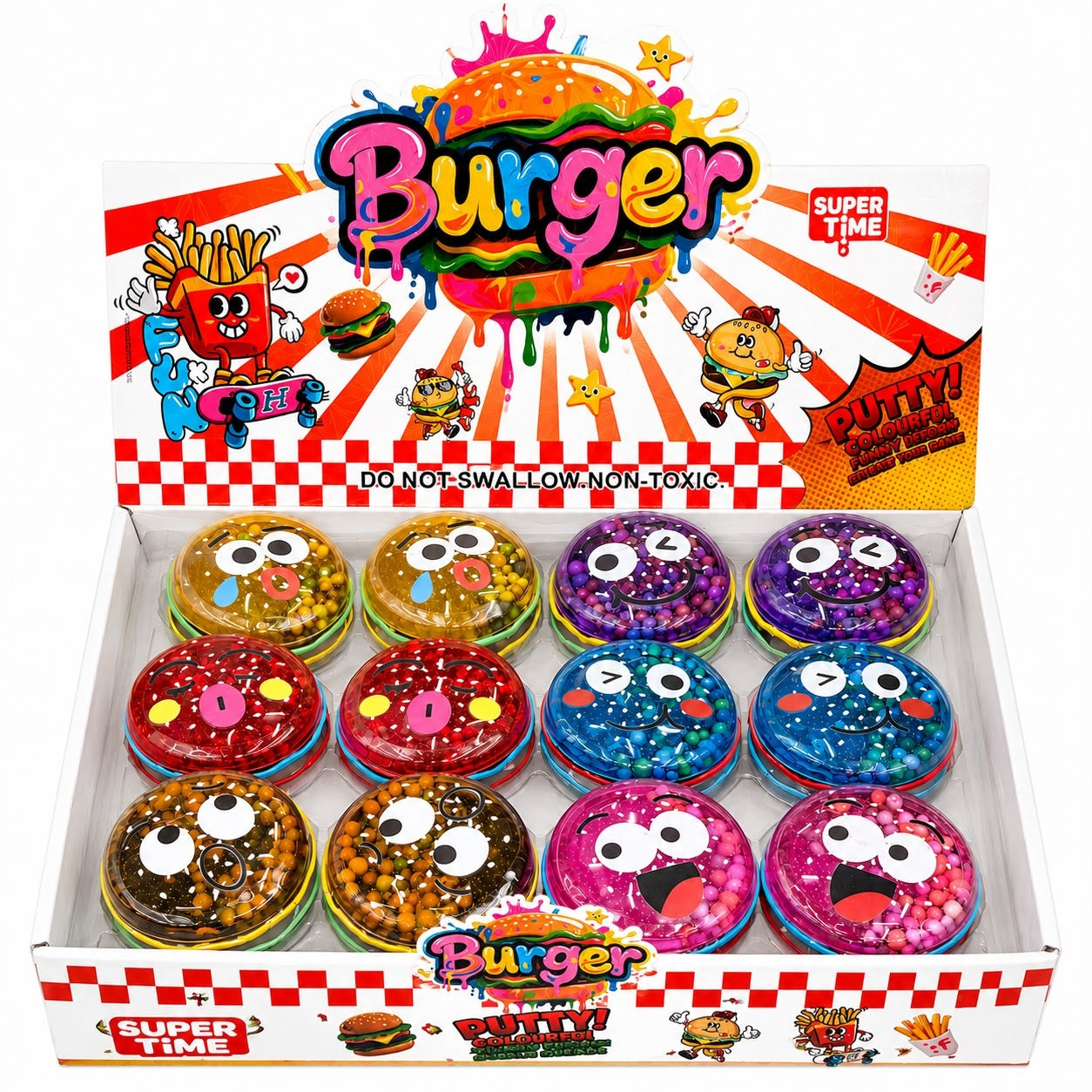 Jucărie Slime Putty Elastic în Cutie Tip Burger, Model Aleatoriu – Slime Colorat cu Biluțe