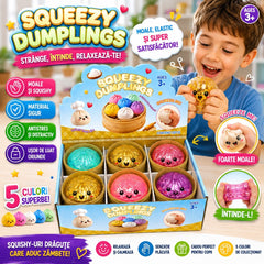 Jucărie Squishy Antistres Dumpling 8.5 cm cu Apă și Sclipici, Model Aleatoriu, Moale și Elastică