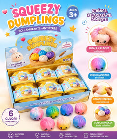 Jucarie Squishy Antistres Dumplings / Galusca, 8.5 cm, Moale si Elastica, Copii 3+, Multicolor