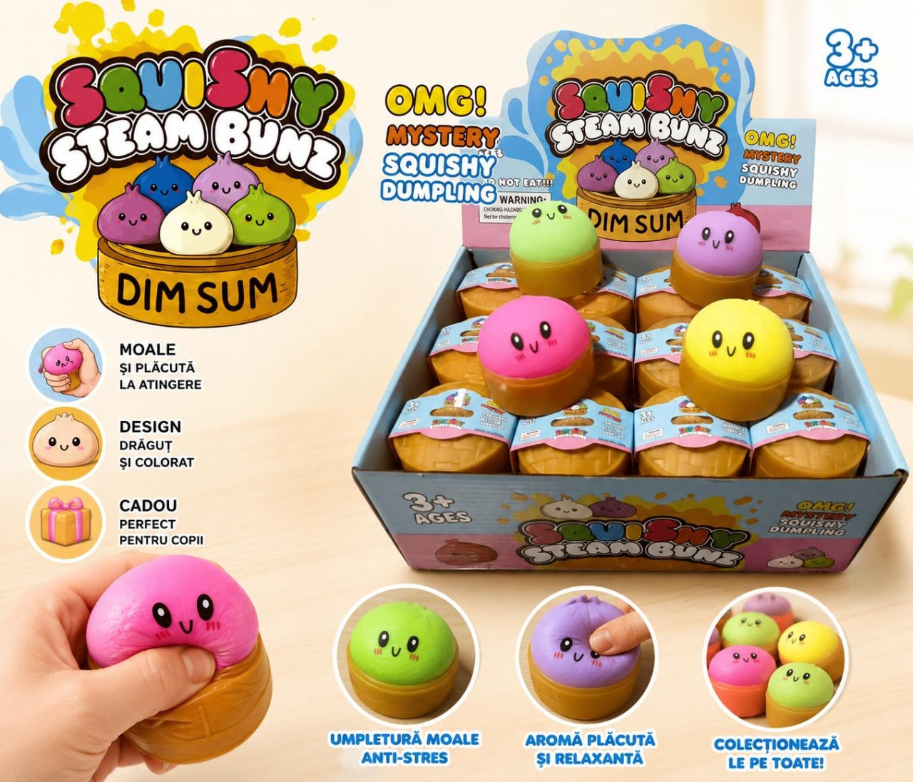 Jucarie Squishy Antistres Dumplings / Galusca in Cosulet, 5.5 cm, Copii 3+
