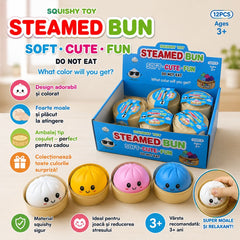 Jucarie Squishy Antistres Dumplings / Galusca in Cosulet, 8.5 cm, Culoare Surpriza, 3+ ani