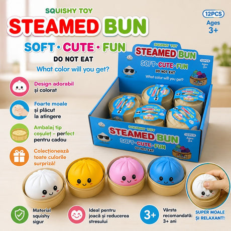 Jucarie Squishy Antistres Dumplings / Galusca in Cosulet, 8.5 cm, Culoare Surpriza, 3+ ani