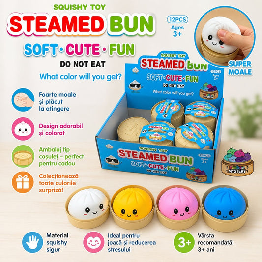 Jucarie Squishy Antistres Dumplings / Galusca in Cosulet, 8.5 cm, Culoare Surpriza, 3+ ani