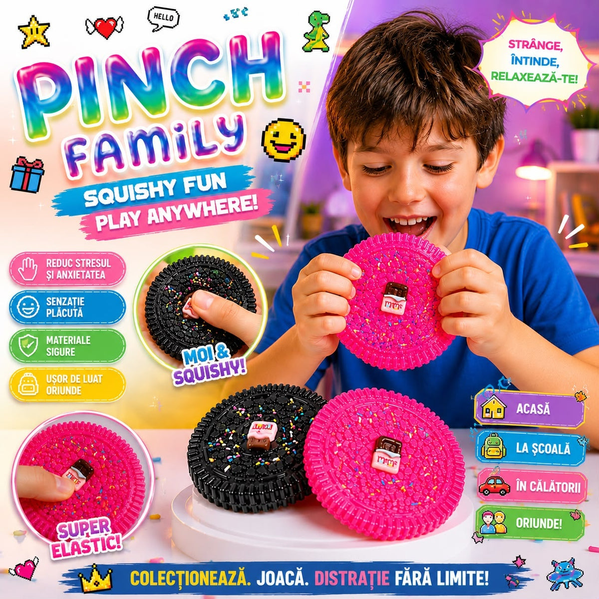 Jucărie Squishy Antistres în Formă de Biscuite, Moale și Elastică, Stretchy, Reduce Stresul, Model Aleatoriu