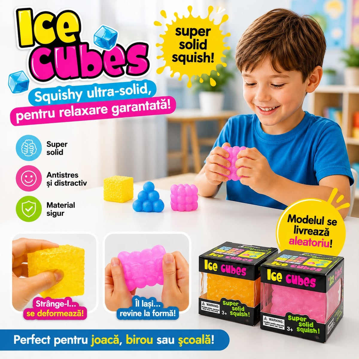 Jucărie Squishy Bubble Antistres – Cub Senzorial Elastic, Model Aleatoriu pentru Copii și Adulți