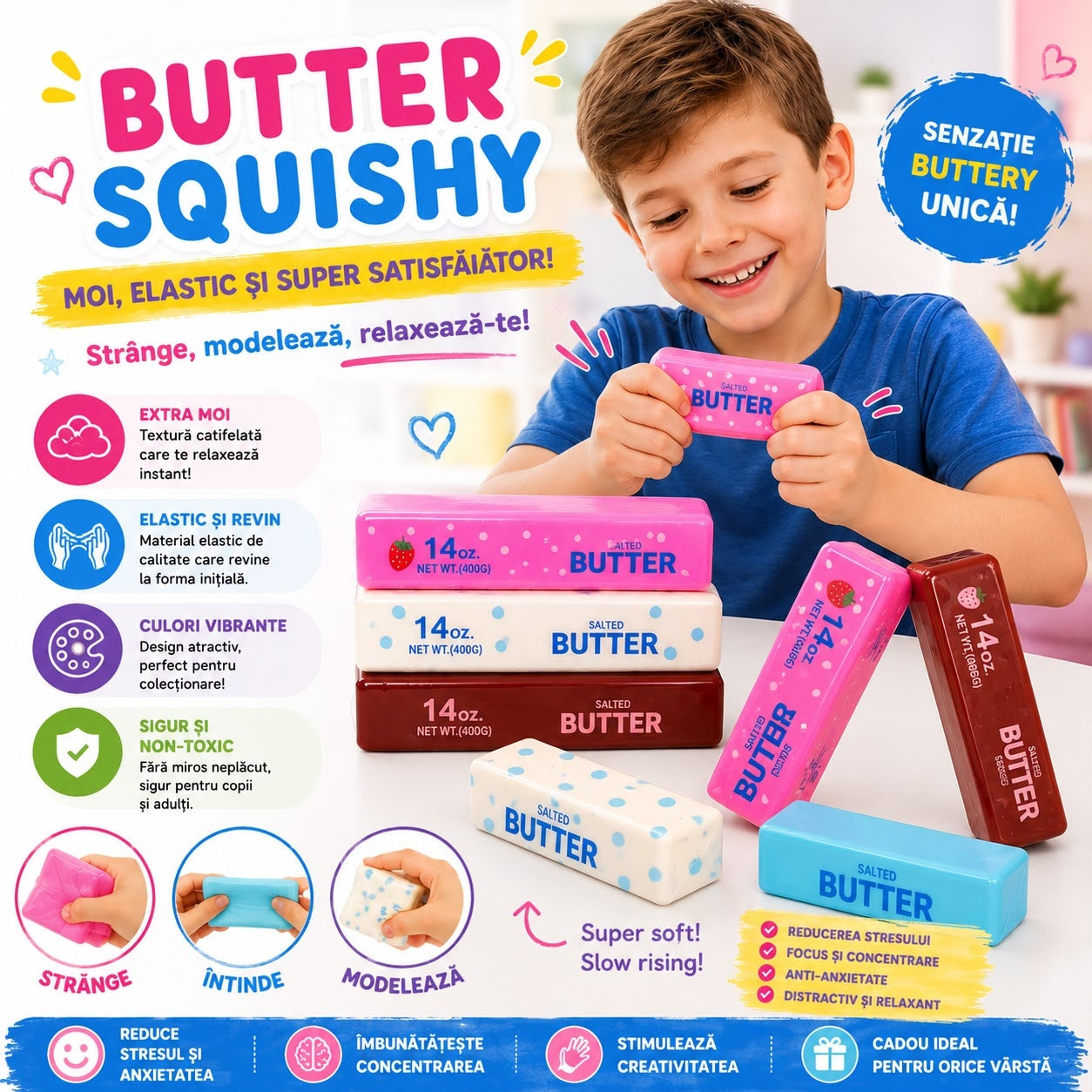 Jucărie Squishy Butter Antistres, Diferite Arome, Model Aleatoriu, Slow Rising