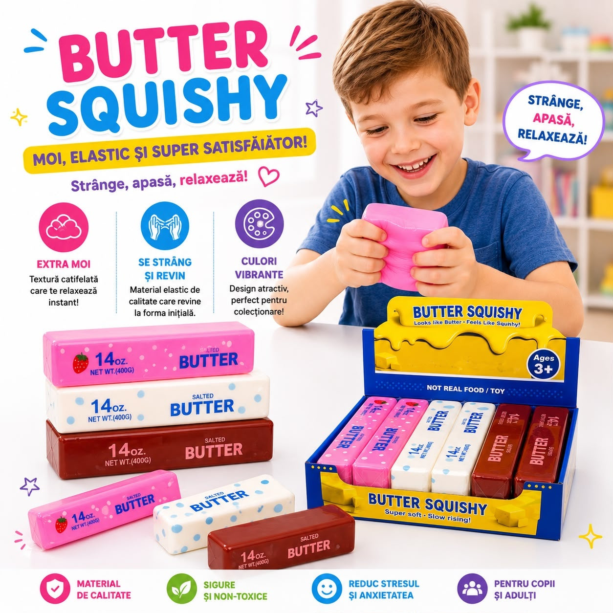 Jucărie Squishy Butter Antistres, Diferite Arome, Model Aleatoriu, Slow Rising