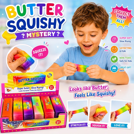Jucărie Squishy Butter Multicolor 13 cm, Antistres Elastic, Model Aleatoriu
