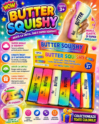 Jucărie Squishy Butter Rainbow 13 cm – Antistres Slow Rising, Model Unt Multicolor