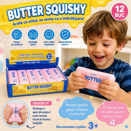 Jucărie Squishy Butter Roz 13 cm – Antistres, Super Moale, Slow Rising, pentru Copii și Adulți