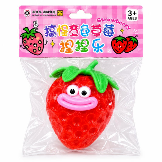 Jucărie Squishy Căpșună cu Față Veselă 9 cm – Antistres, Moale și Elastică pentru Copii