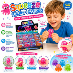 Jucărie Squishy Caracatiță cu Ventuze 7 cm – Antistres, Lipicioasă și Elastică, Culoare Aleatorie